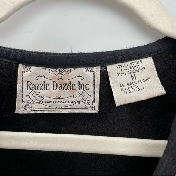 [m] Vintage Razzle Dazzle Black w/ Colourful Embroidery Wool Button-Down Vest - Picture 10 of 11